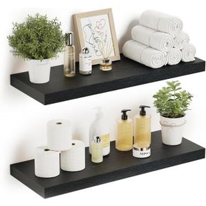 Vivelove Black Floating Shelves for Wall Mounted, 24 inchs x 9.1 Deep x 1.6 Thick Wall Shelves for Bedroom, Living Room, BathroomKitchen, Office, Home Decor Shelf with Invisible Bracket - Set of 2