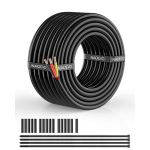 NAOEVO 12 Gauge Wire 3 Conductor Electrical Wire, 12 AWG Stranded PVC Cord, 12V Low Voltage/Tinned Copper/Flexible Cable for Automotive Wiring, Lamp Cord, Marine Cable (30FT)