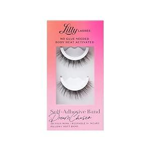Lilly Lashes Self Adhesive Eyelashes (Half Lashes), No Lash Glue Needed, Body Heat Activated Press on Lashes, Reusable Self Adhesive Eyelashes Up to 5x, Easy to Apply & Remove (DreamChaser)