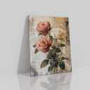Abstract Flower Canvas Poster Wall Art Vintage French Country Plant Picture Print Classical Dark Pink Roses Painting Wall Decor for Modern Home Bedroom Women Room Stretched and Framed [18''Wx24''H]