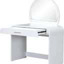 Makeup Vanity Table with Touch Screen Lighted LED Mirror Curved Edge Dressing Table with Storage Drawer Vanity Desk for Chamber Practical(White)