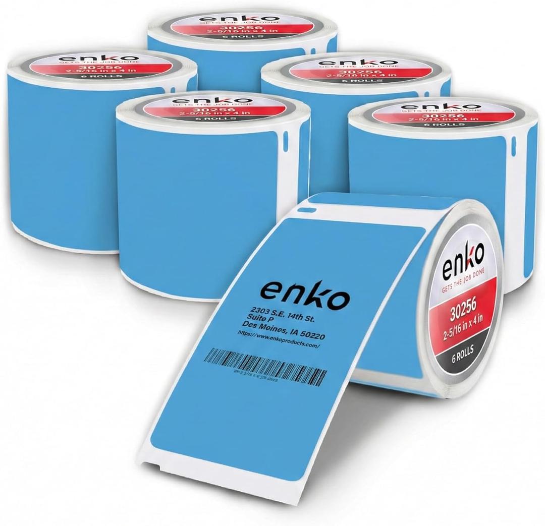 enKo [6 Rolls, 1800 Direct Thermal Labels] Blue/Cyan Colored Compatible for Dymo 30256 Label (2-5/16 x 4") Use with Dymo, Rollo Thermal Printer as Shipping & Mailing Labels