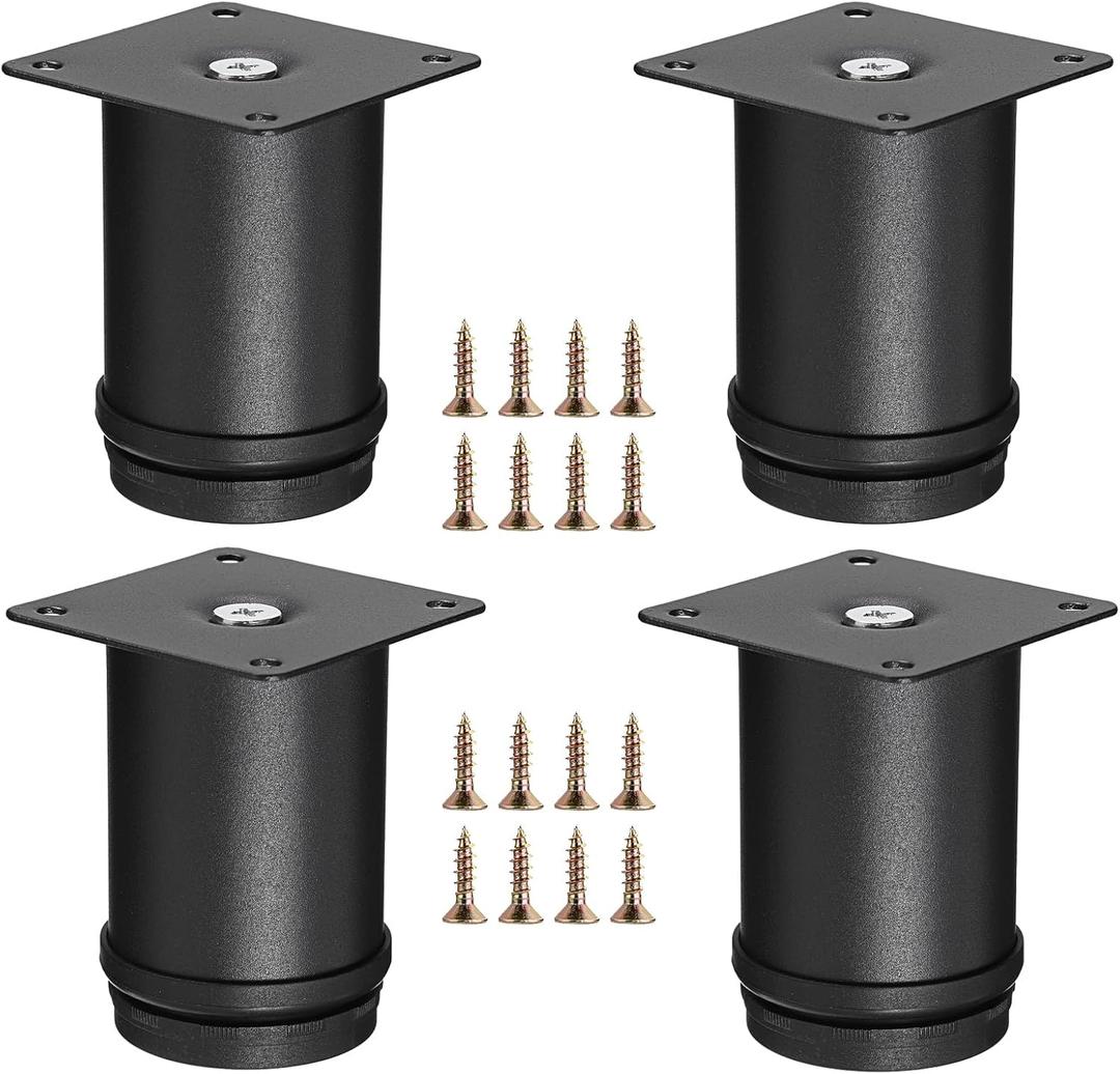 OwnMy 4PCS 3 Inch Stainless Steel Furniture Legs Feets Heavy Duty Metal Cabinet Legs, Adjustable Round Metal Furniture Risers Replacement Leg Extenders for Sofa Chair Desk (Black)