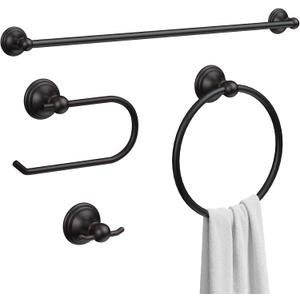 Formosa Design Hardware Classic 4-Piece Bathroom Accessories Set, 24-inch Towel Bar, Toilet Paper Holder, Towel Ring, and Robe Hook, Durable Zinc Alloy & Stainless Steel, (Oil Rubbed Bronze Finish)