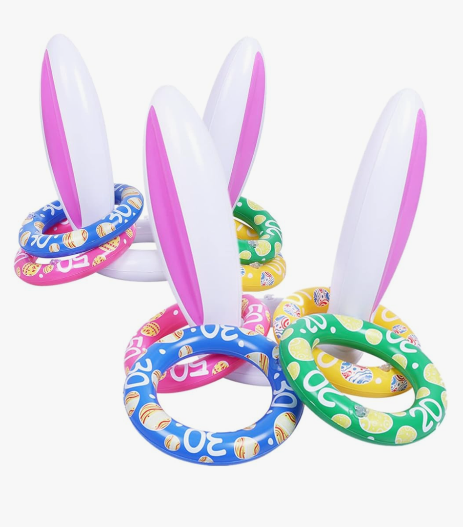 Max Fun Easter Inflatable Bunny Ring Toss Games Inflatable Toss Game for Easter Party Favors Indoor Outdoor Games (Easter Bunny Ears Ring Toss)