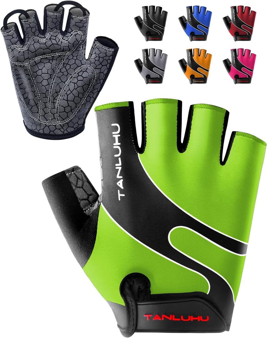 Tanluhu Cycling Gloves - Mountain Bike Half Finger Road Riding Gloves, Breathable, Shock-Absorbing, for Men and Women