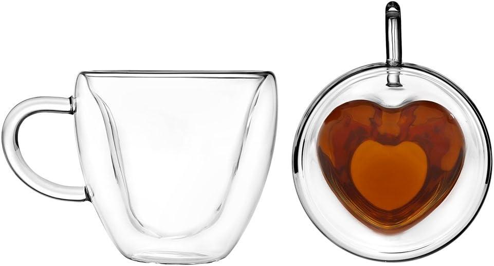 Godinger Double Wall Heart Mug, 8oz, Set of 2 - Insulated Glass Coffee Cups