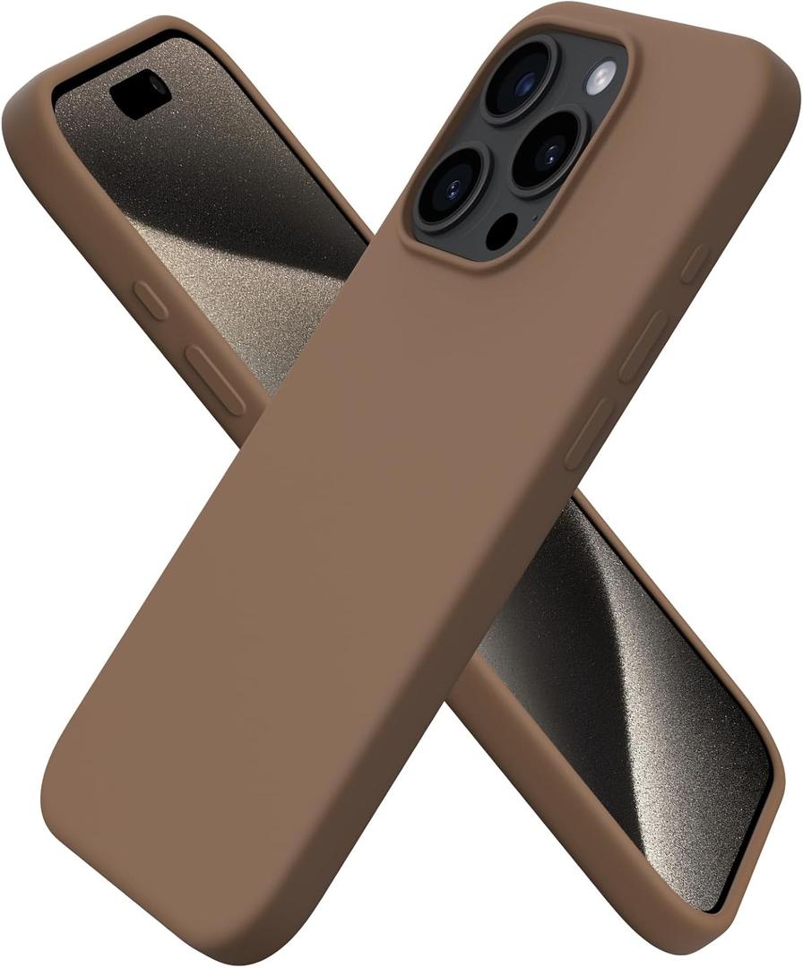 ORNARTO Compatible with iPhone 15 Pro Case 6.1", Liquid Silicone 3 Layers Full Covered Soft Gel Rubber Cover, Shockproof Protective Slim Phone Case with Anti-Scratch Microfiber Lining-Brown