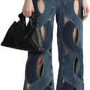 Wide-Leg Pants Women's high-Waisted Straight Leg Baggy Slimming Pant Jeans Size L