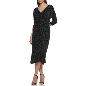 Kensie Womens Velvet Burnout Bodycon Midi Dress (12, Black)