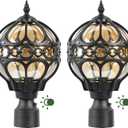 Dusk to Dawn Soccer Ball Outdoor Post Light for Lawn Porch Yard Driveway, Black Outside Globe Lamp Post Light, 3" Pier Mount Sphere Lantern Lighting, Exterior Pole Post Light(2 Pack)
