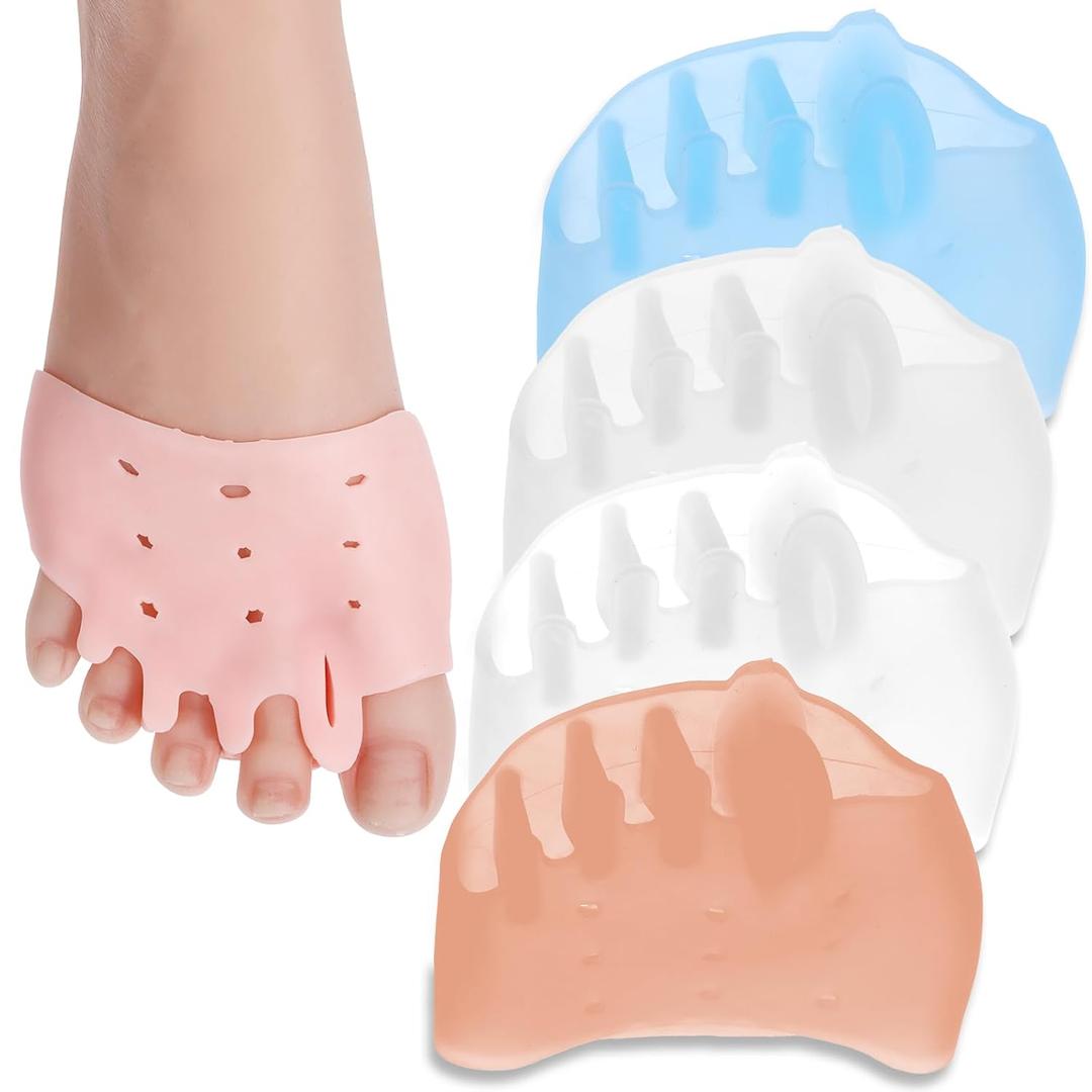 4 Pairs Silicone Toe Separator Metatarsal Pads Toe Separator Spacers Breathable Ball of Foot Cushions Gel ToeSeparator Spacers Ball of FootCushions Soft Foot Pain Relief for Men & Women