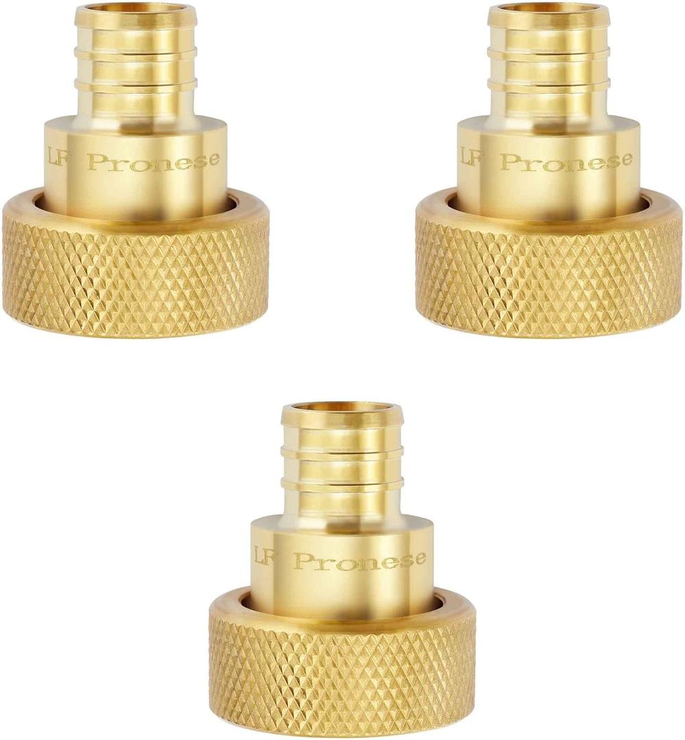 3 Pack Pure-Flow & Lead-Free Polly Alloy Brass Pex Crimp Supply Adapter, 3/4 Inch With 1 Copper Ring Crimp For Supply Line