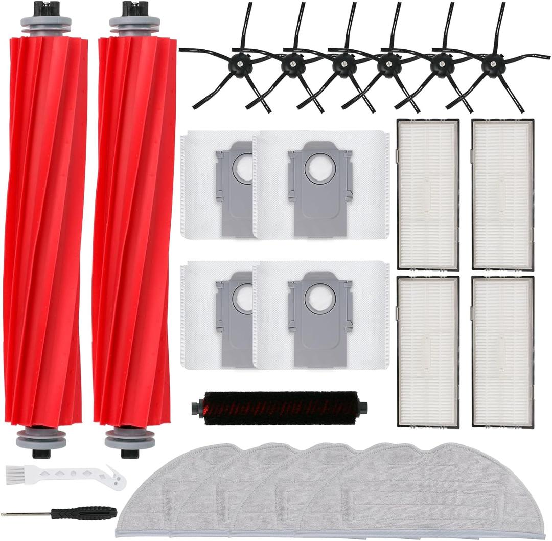 23 PCS Accessories Kit for Roborock S7 MaxV Ultra Robot Vacuum Cleaner, Replacement Parts Include 2 Main Brushes, 1 High-Speed Cleaning Brush, 6 Mop Pads, 4 Dust Bags, 6 Side Brushes, 4 Filters