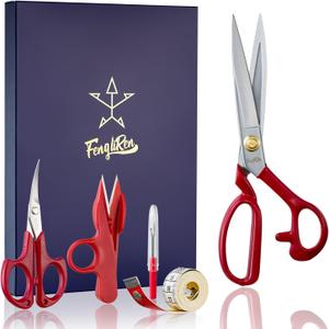 Sewing Scissors Professional 10 inch Heavy Duty Fabric Shears for Tailoring Leather Cloth Red Industrial Strength High Carbon Steel Tailor Shears for Home Office Dressmakers (Large)