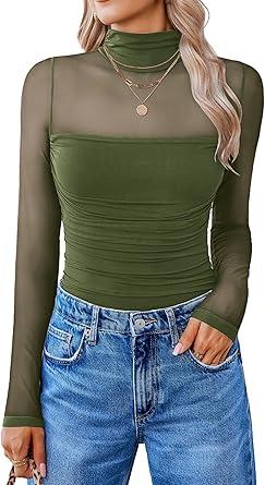 Avidlove Women Long Sleeve Bodysuit Turtle Neck Shapewear Body Suits Mesh One Piece Leotard Shirt Going Out Tops Fall Outfits L