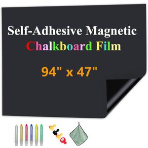 Magnetic Chalkboard Contact Paper with Adhesive, 94" x 47" Magnetic Blackboard Film for Walls, Peel and Stick  Ideal for Office, Classroom, Home. Includes Dustless Chalk, Wiping Cloth, and Magnet