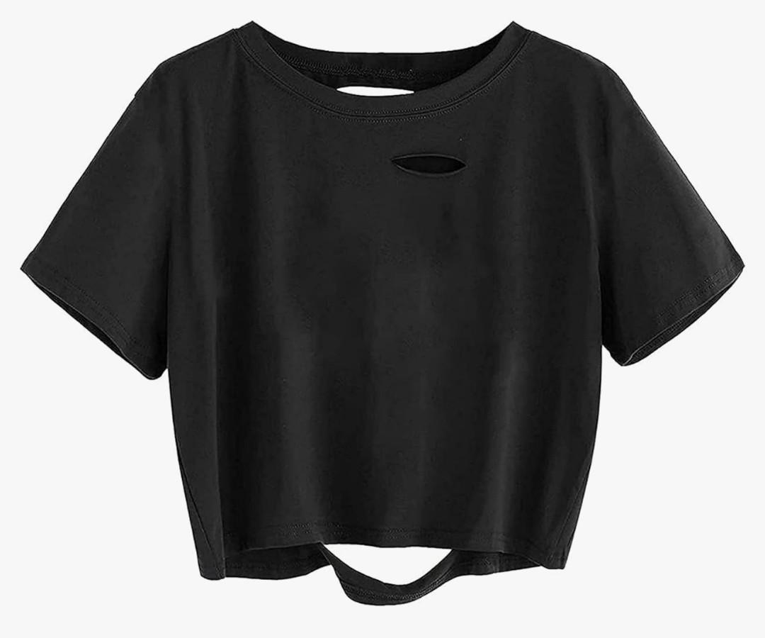 Avanova womens Soft Black Crop Top Ripped Design, S