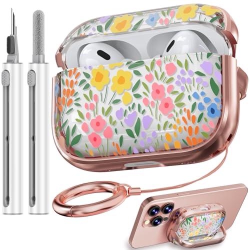 Inesore for AirPods Pro 2nd Generation Case Cover with Lock, Flowers Cute Clear Air Pods Pro 2 Case Hard iPod Pro Cases for Women Girls with Cleaner Kit (2023 USB-C /2022/2019) - Seven Color Flower