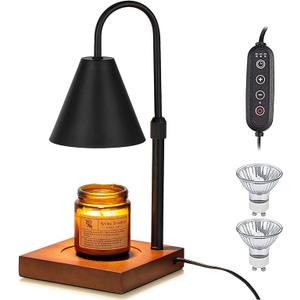 Romadedi Candle Warmer Lamp with Timer : for Large Scented Candle Jar Fragrance Adjustable Height Dimmable Light Electric Top Candle Wax Melter Home Decor Black 2 Bulbs Included