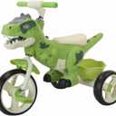 Dinosaur Kids Tricycle for Rider- Toddlers Kid Trike Bike Big Wheel with Music, Storage Basket,Indoor/Outdoor Preschool Daycare Kids Bike,Best Gift for 3-7 Year Old Girls & Boys (Green)
