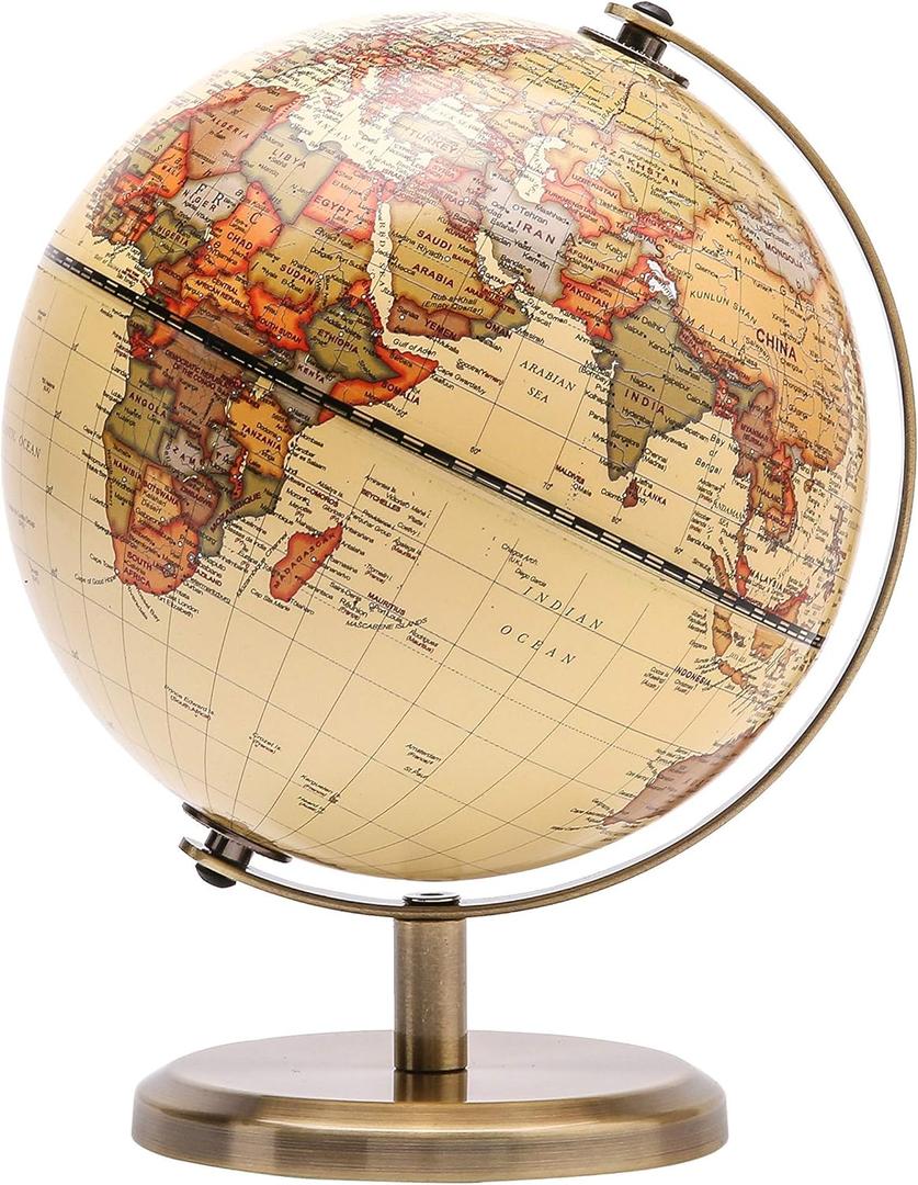 Annova Antique Globe Dia 5.5-inch / 14CM - Educational/Geographic/Modern Desktop Decoration - Stainless Steel Arc and Base - for School, Home, and Office (Antique 5.5) (Brown-1)