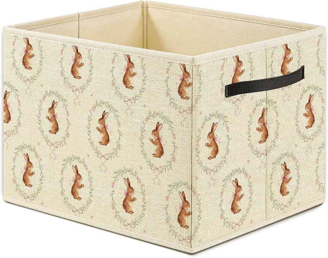 Bunny Storage Bin for Kids, Toy Book Clothes Organizer, Easter Rabbit Nursery Laundry Basket for Baby Boys Girls Room Decor