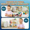 Magnetic Dry Erase Chore Chart for Kids with 34 Chore & Title Magnets, 49 Star Incentive Magnets, Storybook - Reward, Behavior, and Responsibility Chart for Toddler and Kids at Home