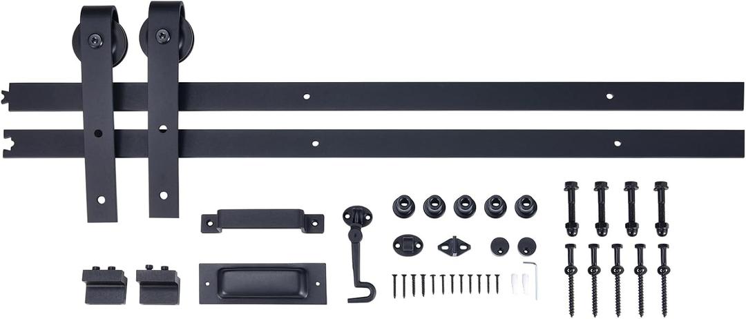 6.6FT Black Sliding Barn Door Hardware Kit with Handle, Pre-Drilled Ready to Assemble, Waterproof PVC Coating, Furniture Slider