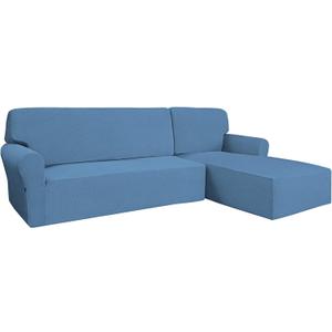 Easy-Going Stretch Sofa Slipcover 2 Pieces L-Shaped Sofa Cover Sectional Couch Cover for Living Room Jacquard Fabric Chaise Lounge Slipcover with Elastic Bottom for Dogs Kids Pets(Large,Light Blue)