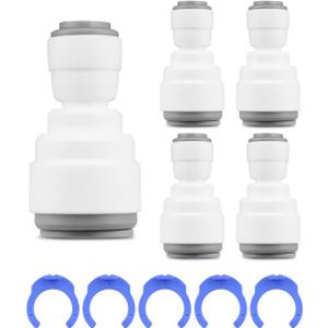 1/2" Tube OD x 1/4" Tube OD Fitting Fits for RO Water Filter System, Two Way Connector, Reducing Straight Union, 1/2 to 1/4 Push Connect Fittings, 5 Packs