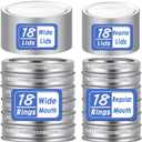 72 Pcs/36 Sets Wide Mouth Canning Lids with Rings Fits Ball, Kerr & More, Premium Mason Jar Lids with Rings for Regular Mouth Ball, Kerr Jars - Food Grade Material