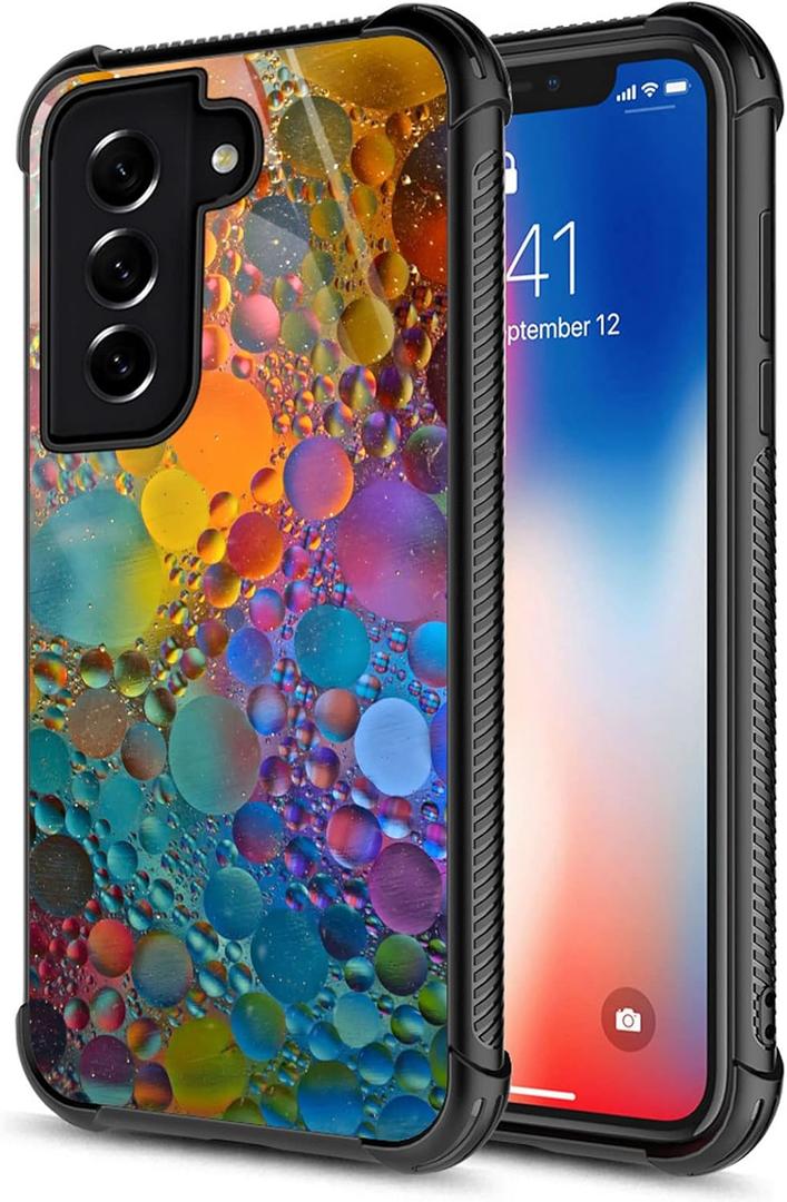 CARLOCA Compatible with Samsung Galaxy S22 Case,Colorful Drops Marble Identity Graphic Design Shockproof Anti-Scratch Hard Acrylic Case for Samsung Galaxy S22