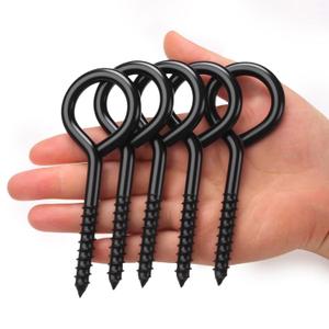 5 Inch Eye Hooks - 5Pcs Self Tapping Eyelet Screw Eye Bolts, Strong Silver Eye Screws for Wood, Heavy Indoor & Outdoor Uses(Black)