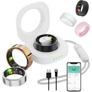 Smart Ring for Women Men, Health Fitness Tracker Ring, IP68 Waterproof Rings, Sleep Ring with Charging Case and Ring Protector, Remote Photography, Family Care, No App Fees(Lavender Pink, 8#)