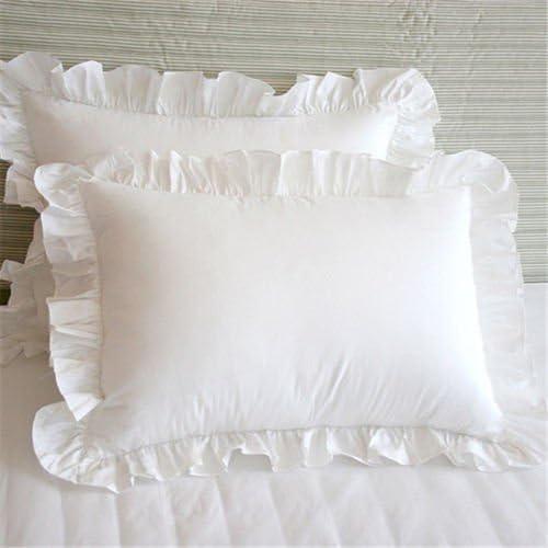 Precious Star Linen White Edge Ruffle Full/Queen Size Pillow Shams Long-Staple Egyptian Cotton Hotel Class Bedding Set of 2 Decorative Pillow Cover 20x30 Inch, Envelope Closure Soft & Cozy
