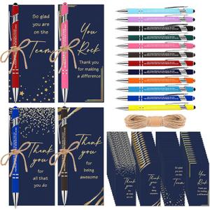 Qilery 24 Set Employee Appreciation Pens Gift Black Ink Metal Inspirational Ballpoint Pen with Stylus Tip Colorful Motivational Quote with Thank You Card Rope for Coworker Social Worker Women Teacher