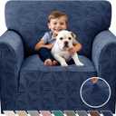 YEMYHOM 1 Piece Stretch Chair Sofa Slipcovers Couch Covers for 1 Seat, Jacquard Armchair Covers with Non-Slip Elastic Bottom, Thickened Furniture Protector for Dogs Pets kids (Small, Navy）