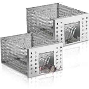 2 Pcs Humane Rat Trap Live Chipmunk Cage Trap for Indoor and Outdoor Small Rodent Animal Mouse Vole Chipmunk Hamsters Live Cage, Catch and Release (Closed)