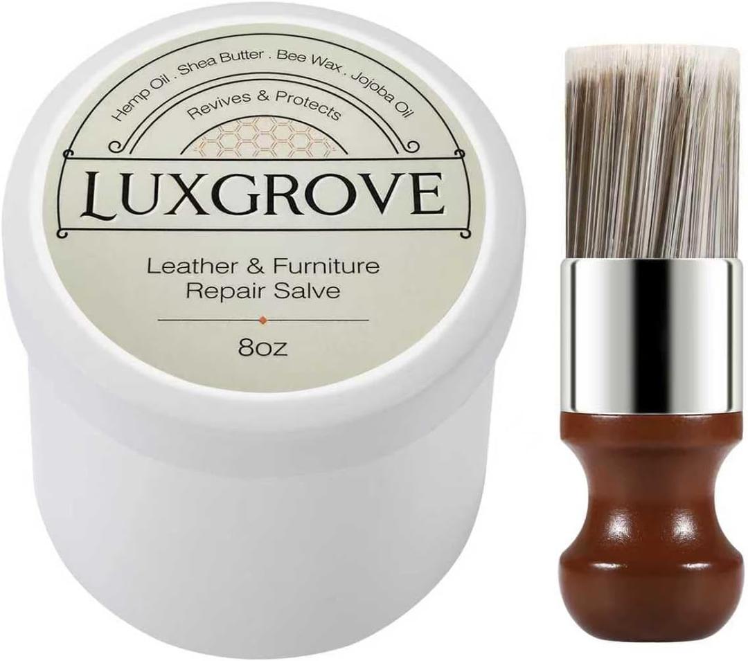 LUXGROVE Leather & Furniture Repair Salve & Brush Set, Leather Cleaner and Conditioner for Furniture - UV Protectants Help Prevent Cracking or Fading, Wood, and Vinyl Conditioner - 8oz