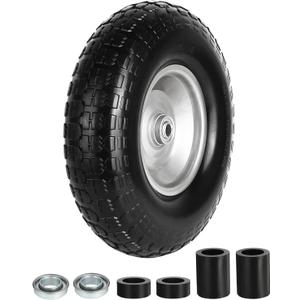 13 Inch Wheelbarrow Tire Flat Free 4.00-6 Tires, 5/8" Bearings Universal Solid Tires with Extra 3/4" Bearings Replacement Wheel for Wheel Barrow, Hand Truck, Garden, Includes Adapter Kit (Black, Silver)