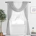 NICETOWN Sheer Curtain Elegant Voile Curtains for Living Room/Nursery, Victorian Drapes Rod Pocket, Light Grey & White (55"W x 84"L (Pack of 4))