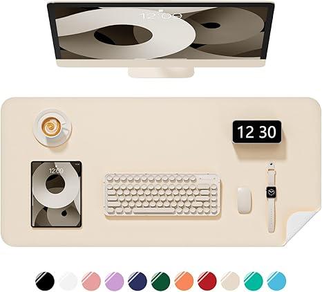 Desk Pad, 23.6" x 13.8" PU Leather Non-Slip Desk Mat Large Mouse Pad for Desktop, Waterproof Laptop Computer Writing Mat for Office, Home, Work, Gaming, Beige