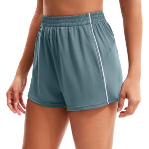 MathCat Womens Workout Shorts, Elastic High Waist Athletic Shorts with Pockets Stretchy Active Shorts for Running Sports Gray Green