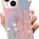 Jmltech Cute Case for iPhone 15 Case Glitter Aesthetic Iridescent Girly Floral Flower Hybrid Shockproof Clear Silicone Luxury Protective Phone Cases for iPhone 15 6.1