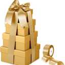 Clabby 4 Pcs Nesting Gift Boxes with Lids, Square Stacking, Assorted Sizes Decorative Boxes with Ribbon for Presents for Birthdays Christmas Valentine Mother's Day DIY(Gold)