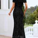 ZESICA Women's Summer Off Shoulder Floral Bodycon Maxi Dress 2026 Ruched Elegant Formal Cocktail Wedding Guest Long Dresses (Black, XL)