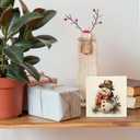 Vintage Christmas Holly Berry Snowman Wooden Box Sign Desk Decor, Rustic Winter Snowman Christmas Wood Block Sign for Home Office Desk Table Shelf Wall Decorations, 5x5 Inch