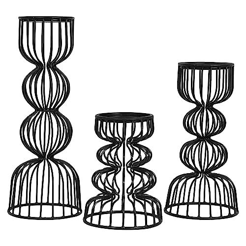 Lainon Candle Holders for Pillar Candles (Black, Set of 3) - Hand Crafted Black Metal Candle Holder Set - Metal Candle Holders Pillar for Table Centerpiece - Modern Candle Stand - 6", 9", 12"