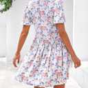 BTFBM Women Spring Dresses 2026 Short Sleeve V Neck Tiered Ruffle Boho Swing Dress A-Line Floral Mini Dresses (XL)